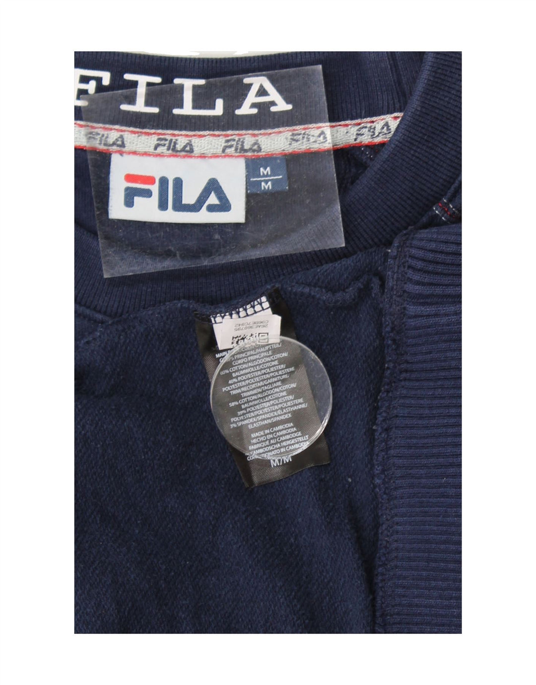 FILA Mens Graphic Sweatshirt Jumper Medium Navy Blue Cotton Vintage Fila and Second-Hand Fila from Messina Hembry 