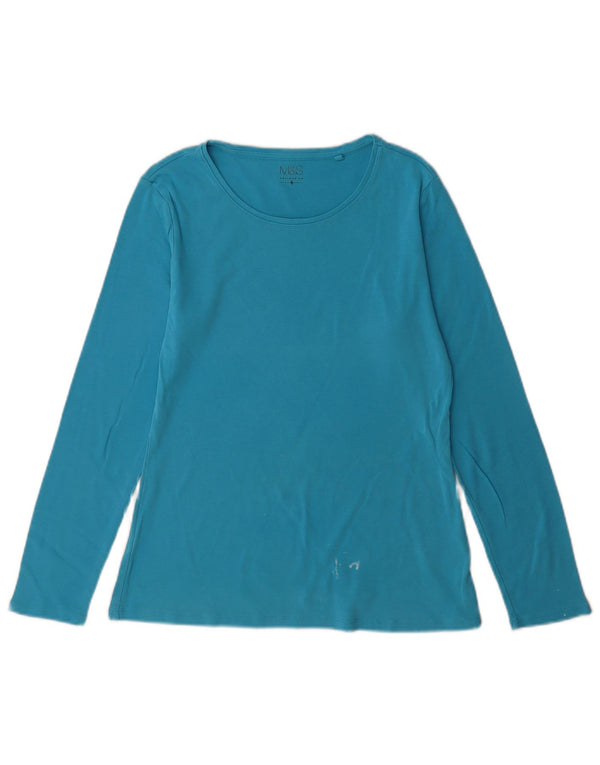 Top feminino Marks & Spencer manga comprida Reino Unido 14 grande algodão azul