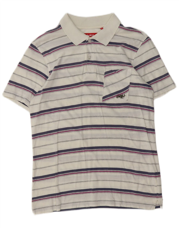 O'Neill Mens Polo Shirt Medium White Striped Cotton
