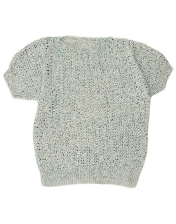 Vintage Womens Short Sleeve Boat Neck Jumper Sweater UK 12 Medium Turquoise