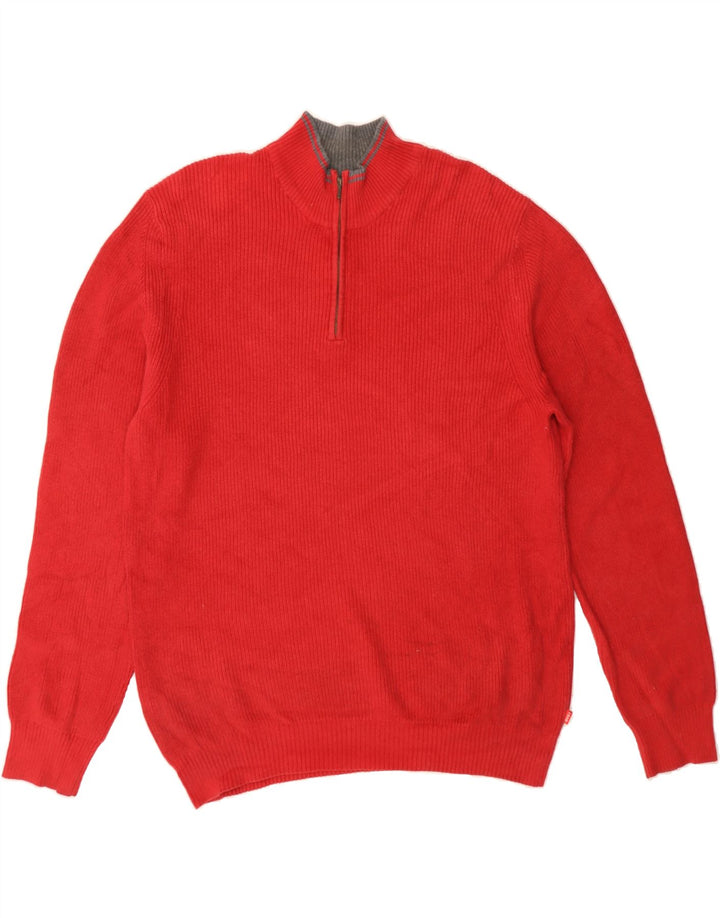 IZOD Mens Zip Neck Jumper Sweater Large Red Cotton Vintage Izod and Second-Hand Izod from Messina Hembry 