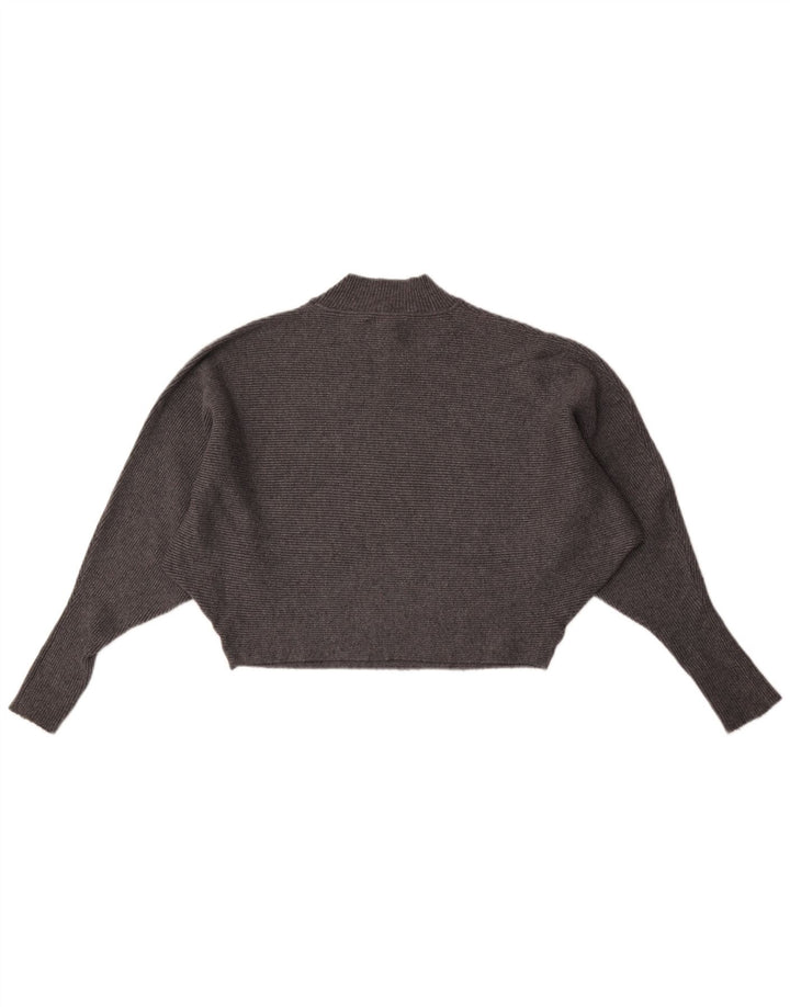 Zara Womens Batwing Crop Turtle Neck Jumper Sweater UK 14 Medium Grey