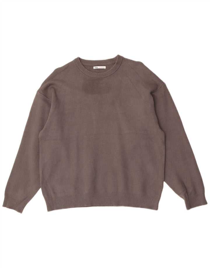 ZARA Herren-Pullover mit Rundhalsausschnitt, groß, graue Viskose