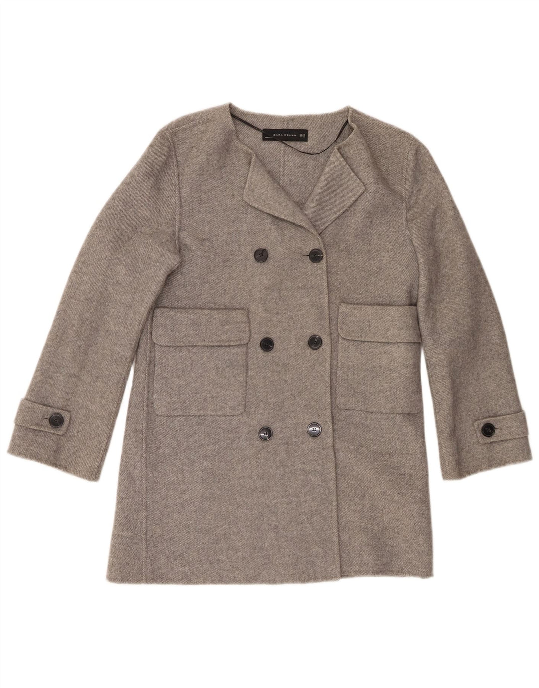 Zara Manteau croisé pour femme UK 14 Laine gris moyen