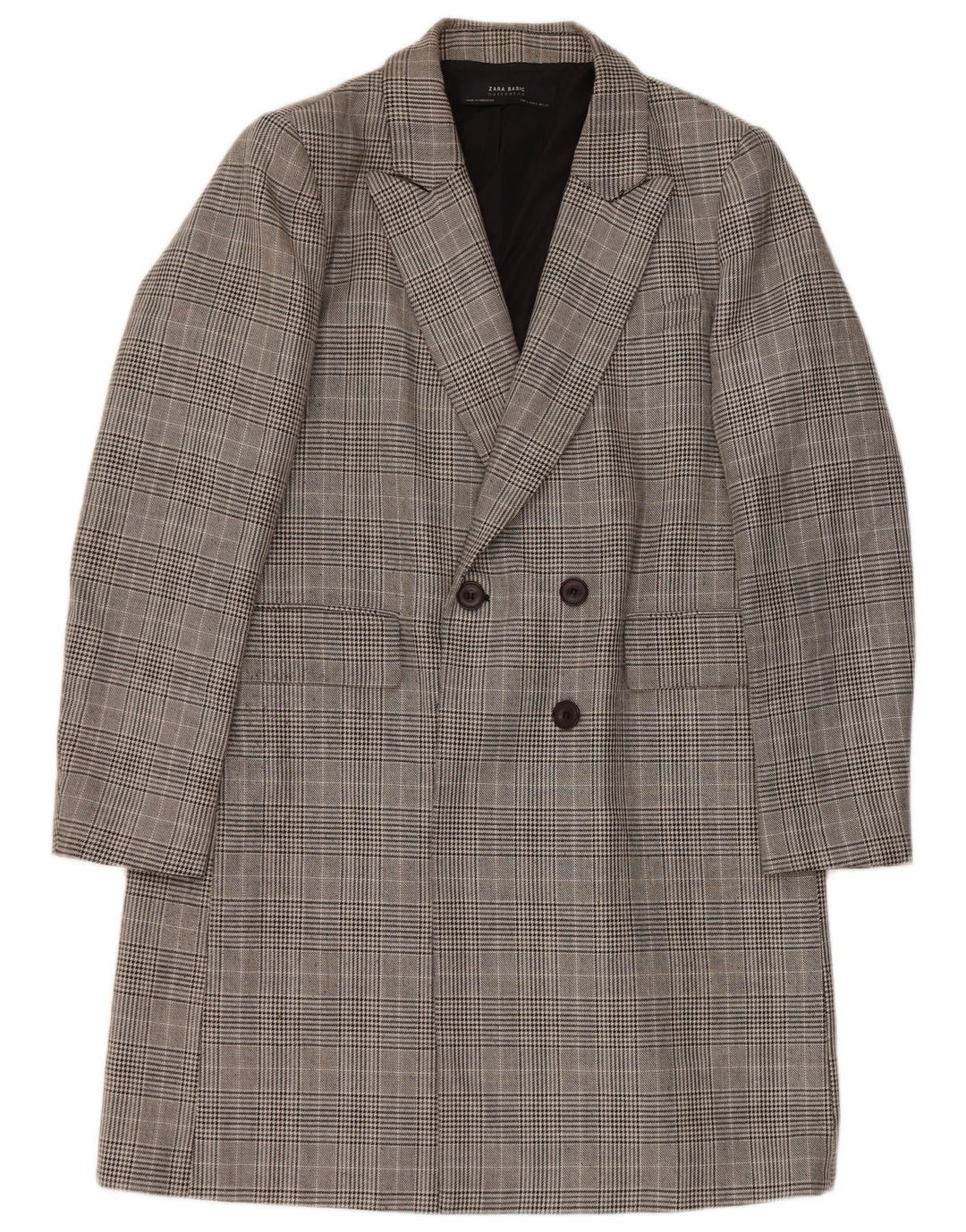 Zara Womens Double Breasted Coat UK 16 Large Grey Check Polyester