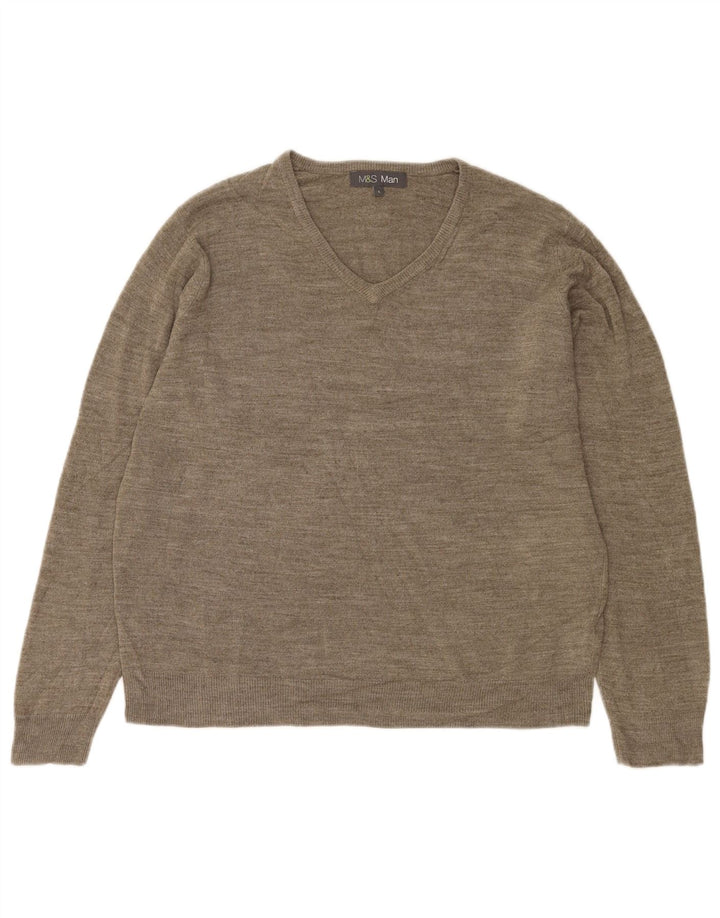 Marks & Spencer Mens V-Neck Jumper Sweater Large Grey Flecked Acrylic