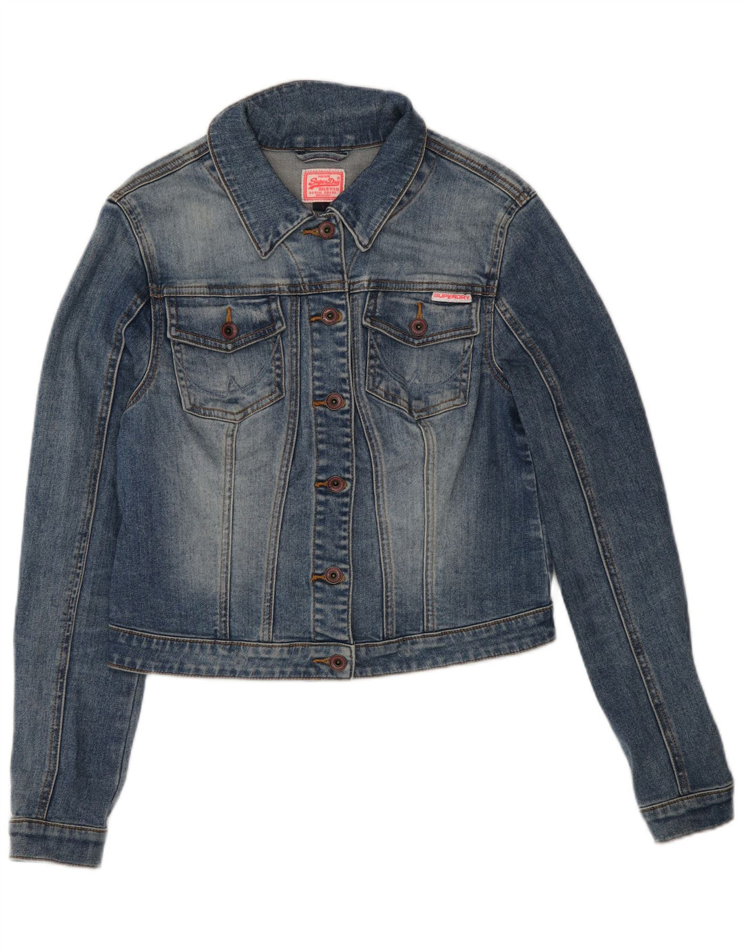 Superdry Womens Crop Denim Jacket UK 14 Large Blue Cotton