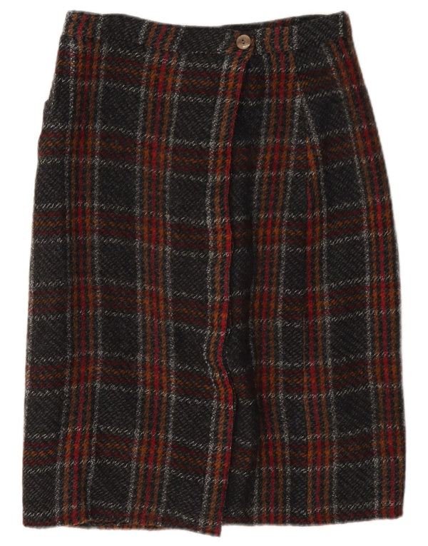 Vintage Womens Knit Wrap Skirt W26 Small Black Check
