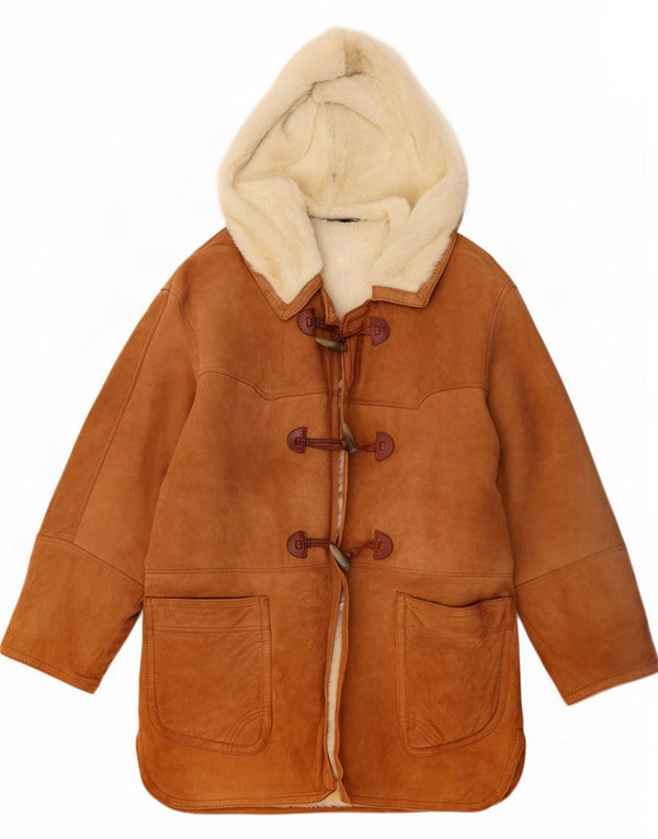 Vintage Dame Hooded Duffle Shearling Coat IT 44 Medium Brown