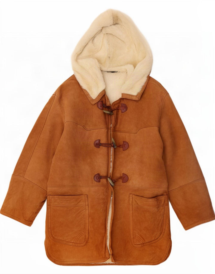 Casaco feminino vintage com capuz e shearling IT 44 marrom médio