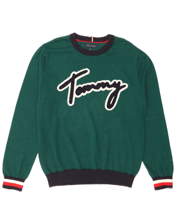 Tommy Hilfiger Herre Crew Neck sweater Medium Green Colourblock