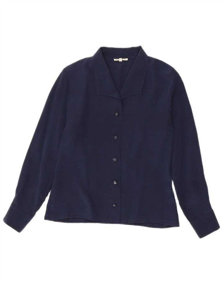 Vintage Womens Shirt Blouse IT 44 Medium Navy Blue Silk