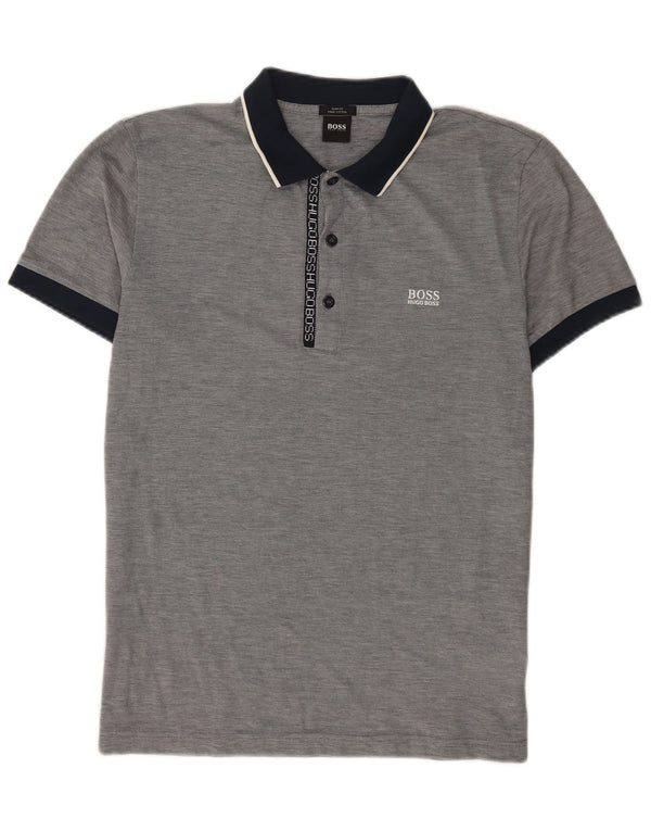 Hugo Boss Mens Short Sleeve Slim Fit Polo Shirt Large Grey Flecked Cotton