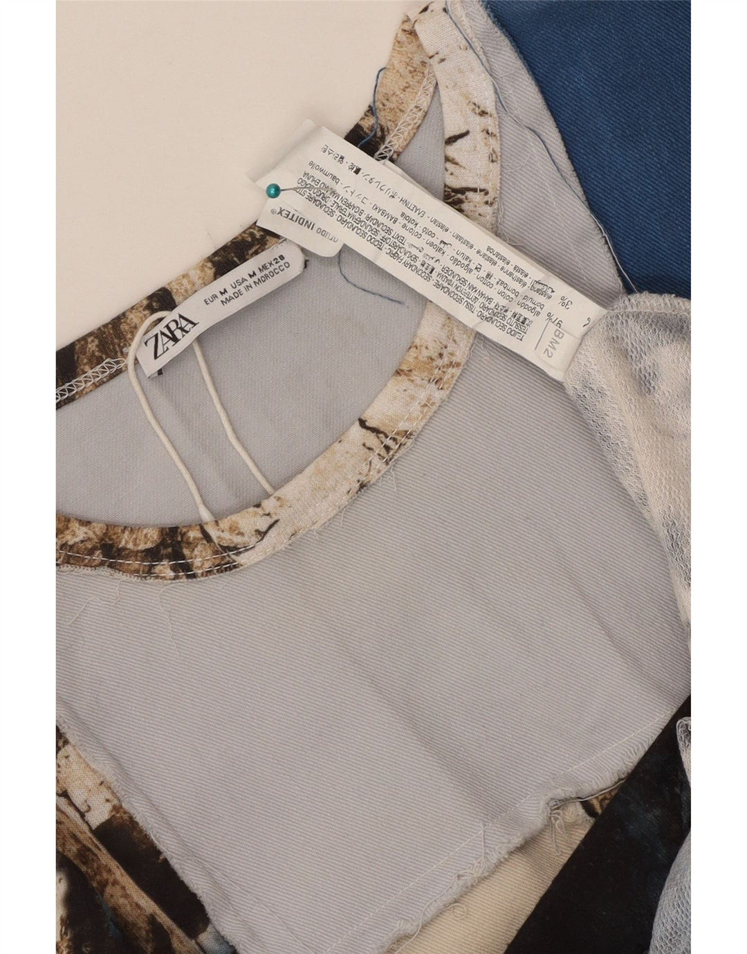 Zara Womens Crop Graphic Top Long Sleeve UK 14 Medium Multicoloured