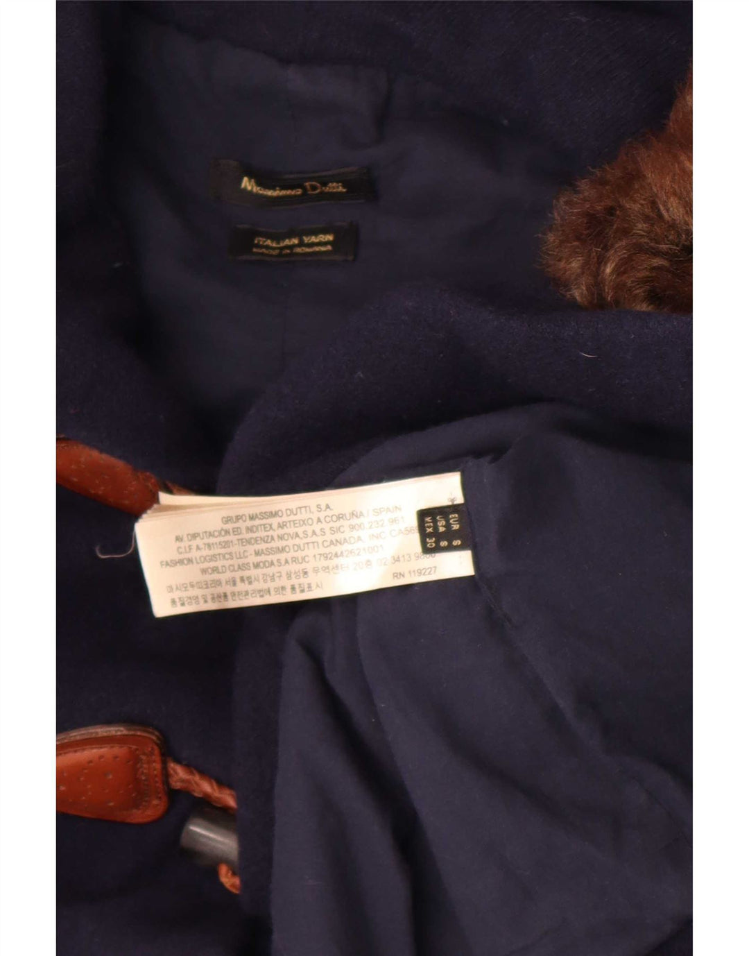 Montgomery con cappuccio da donna Massimo Dutti UK 10 piccolo in lana blu navy