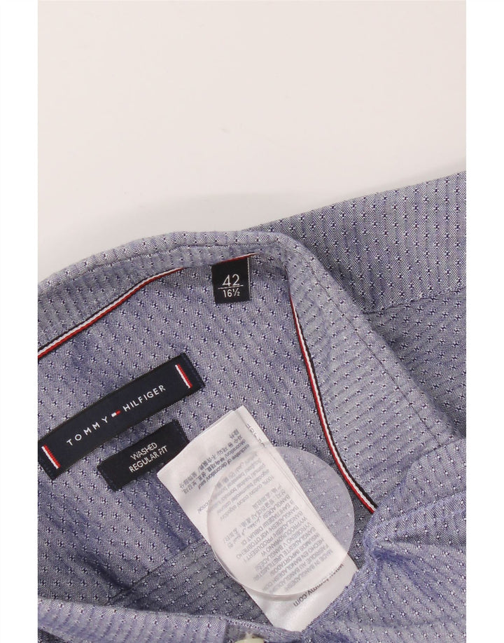Tommy Hilfiger Mens Shirt Size 42 16 1/2 Medium Navy Blue Geometric
