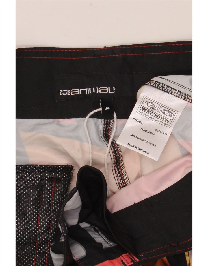 ANIMAL Mens Graphic Swimming Shorts Large  Multicoloured Striped Polyester