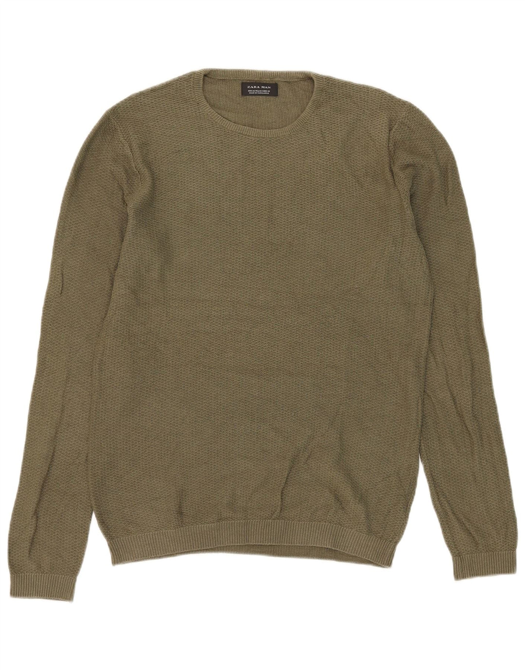 Zara Mens Crew Neck Jumper Sweater Medium Khaki