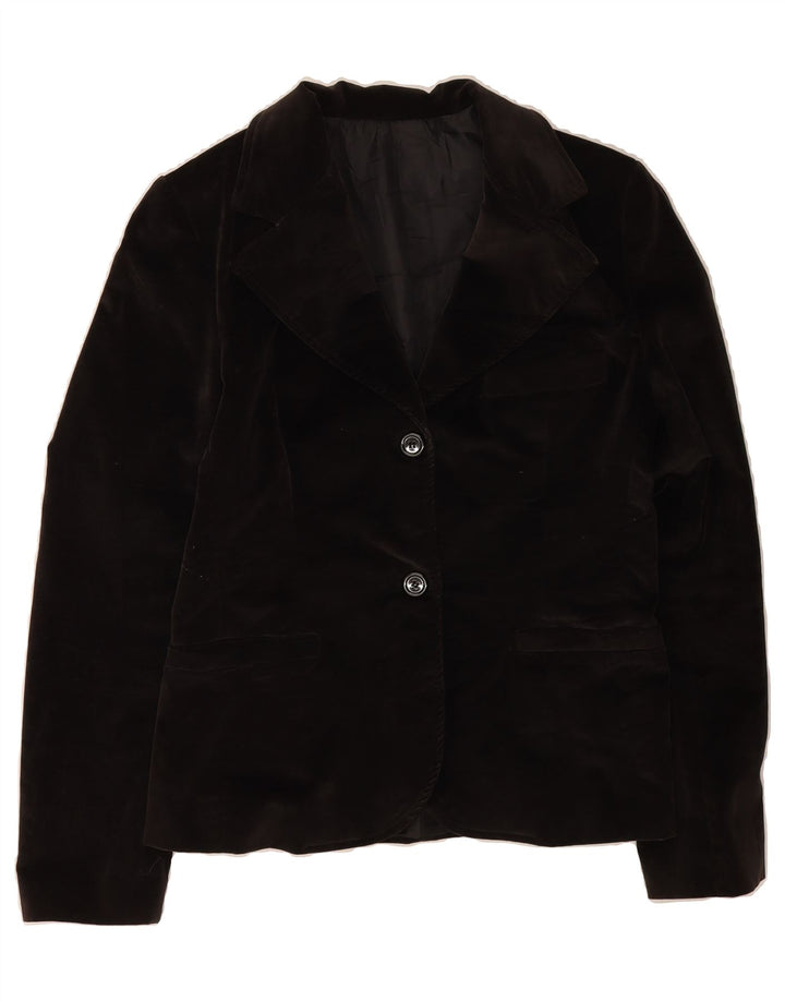 VINTAGE Womens 2 Button Blazer Jacket UK 10 Small Black Cotton Vintage Vintage and Second-Hand Vintage from Messina Hembry 