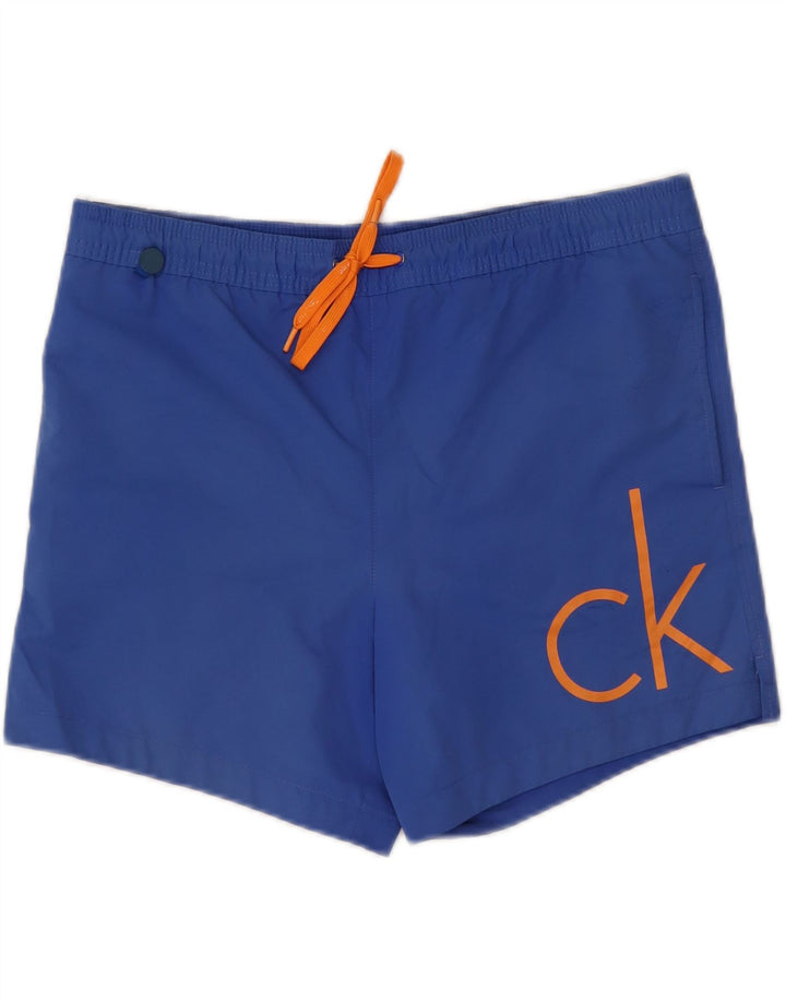 CALVIN KLEIN Mens Graphic Swimming Shorts Small  Blue Polyester Vintage Calvin Klein and Second-Hand Calvin Klein from Messina Hembry 