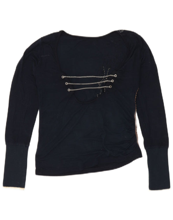 Kor@Kor Top da donna a maniche lunghe con motivo astratto UK 10 piccolo blu navy