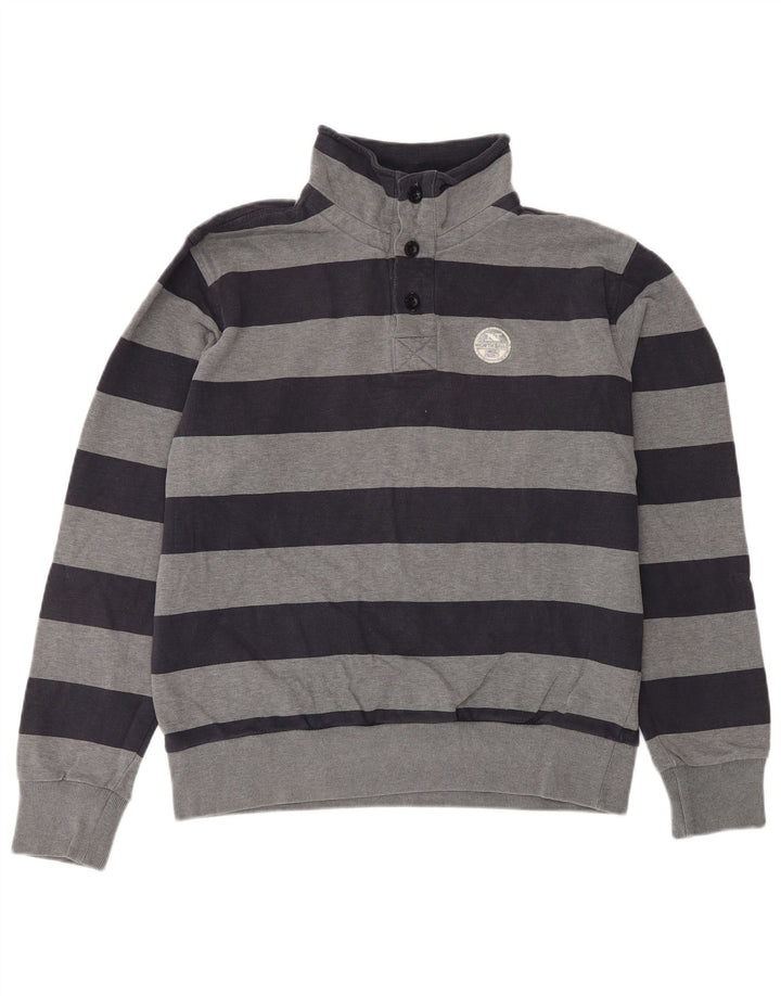 NORTH SAILS Mens Button Neck Sweatshirt Jumper Medium Grey Striped Cotton