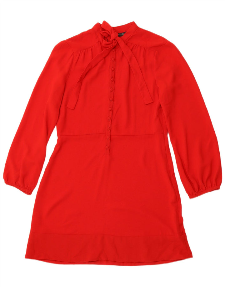 ZARA Womens Long Sleeve A-Line Dress UK 12 Medium Red Polyester