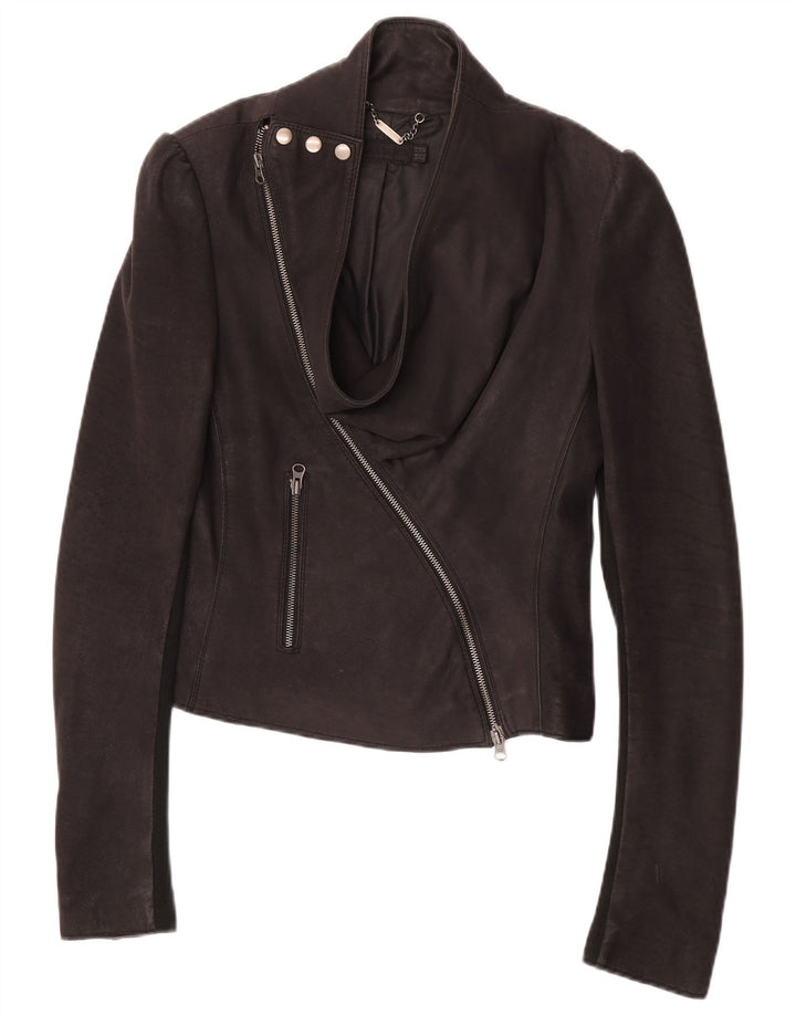 All Saints Womens Leather Racer Jacket UK 12 Medium Black Leather