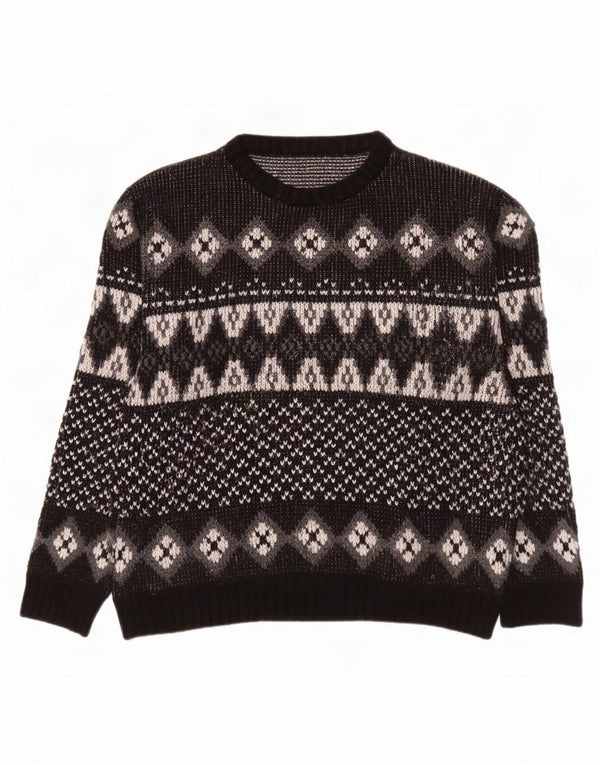 Vintage herre sweater med rund hals IT 52/54 Large Black Fair Isle