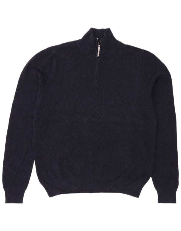 John Lewis Mens Zip Neck Jumper Sweater Large Navy Blue Cotton