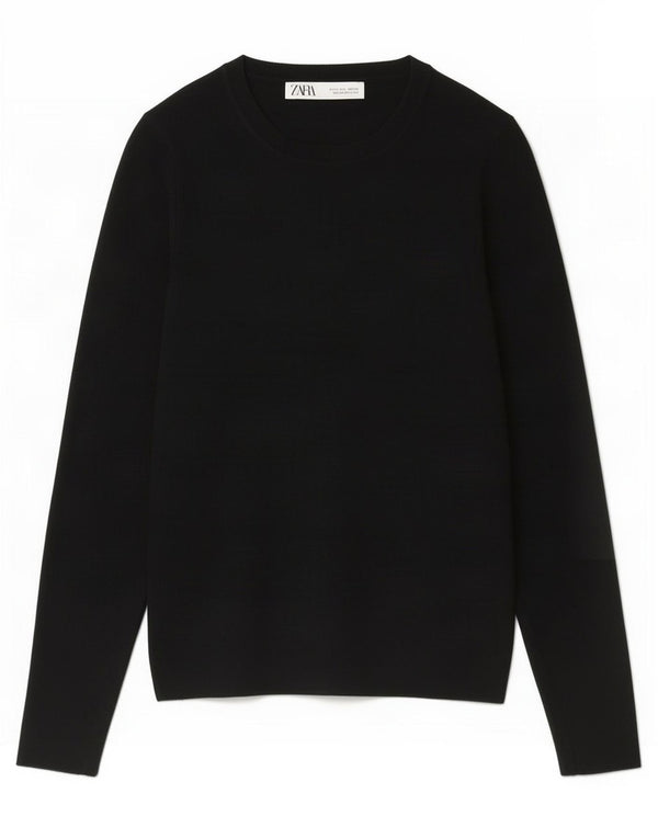 Zara Womens Crop Top Langærmet UK 14 Large Black Viscose