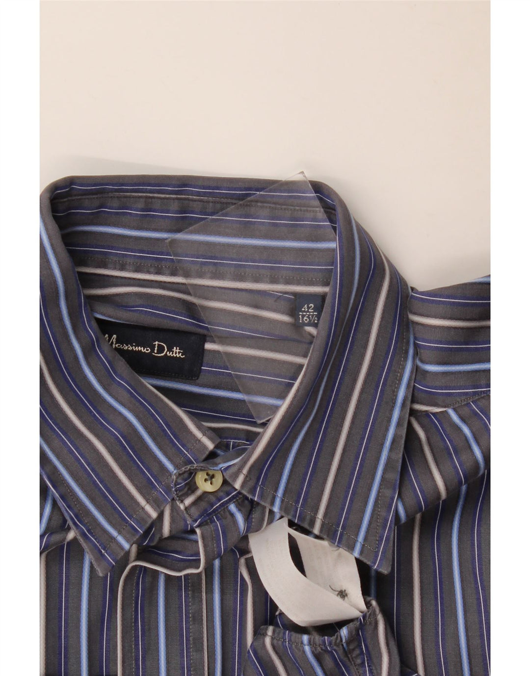 Massimo Dutti Mens Shirt Size 42 16 1/2 Large Navy Blue Striped