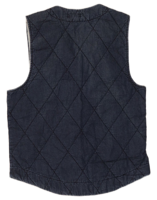 Vintage Dame Quilted Gilet UK 12 Medium Navy Blue Cotton