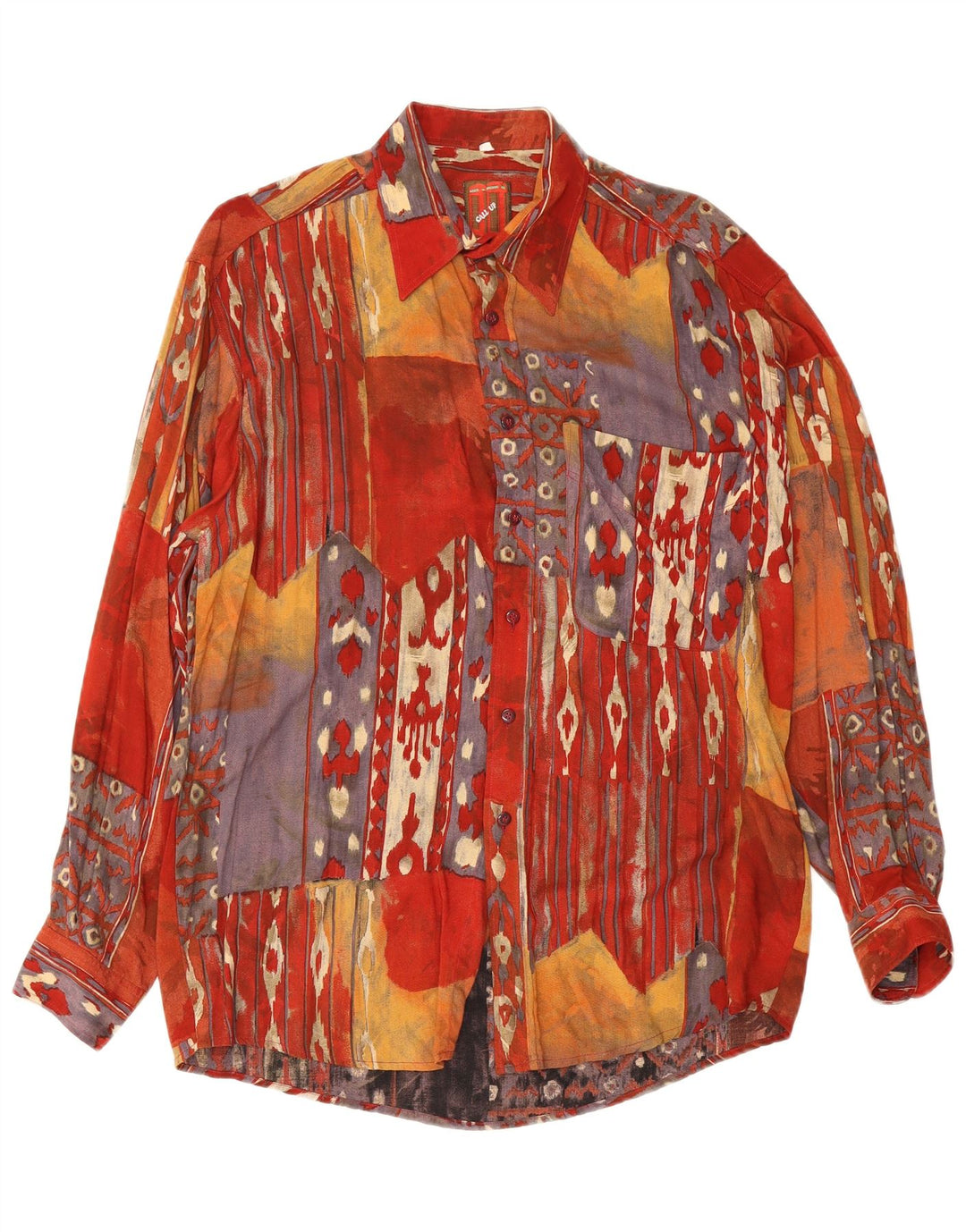 Camisa vintage masculina abstrata padrão viscose multicolorida média