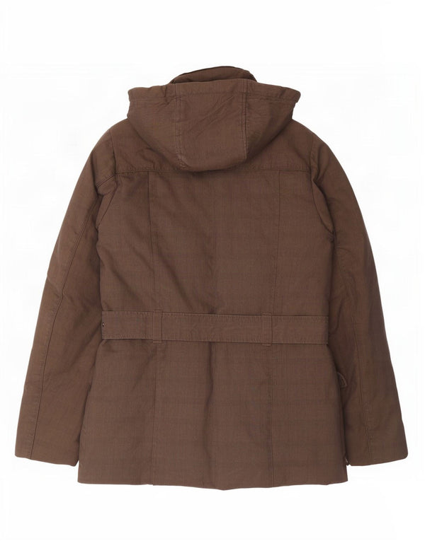 Canadiens Womens Hooded Padded Jacket IT 42 Medium Brown Cotton