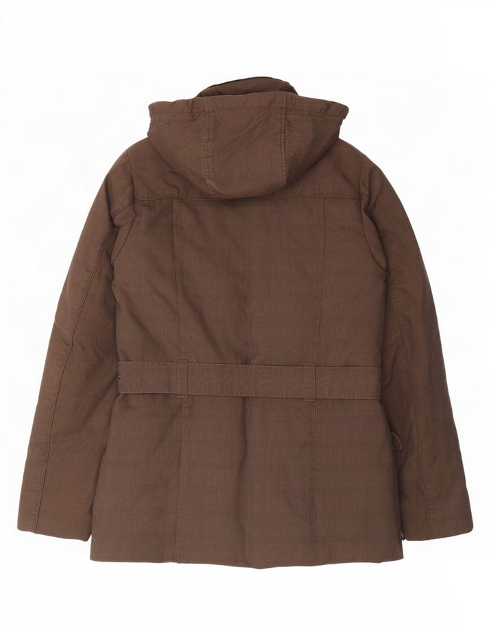 Canadiens Womens Hooded Padded Jacket IT 42 Medium Brown Cotton
