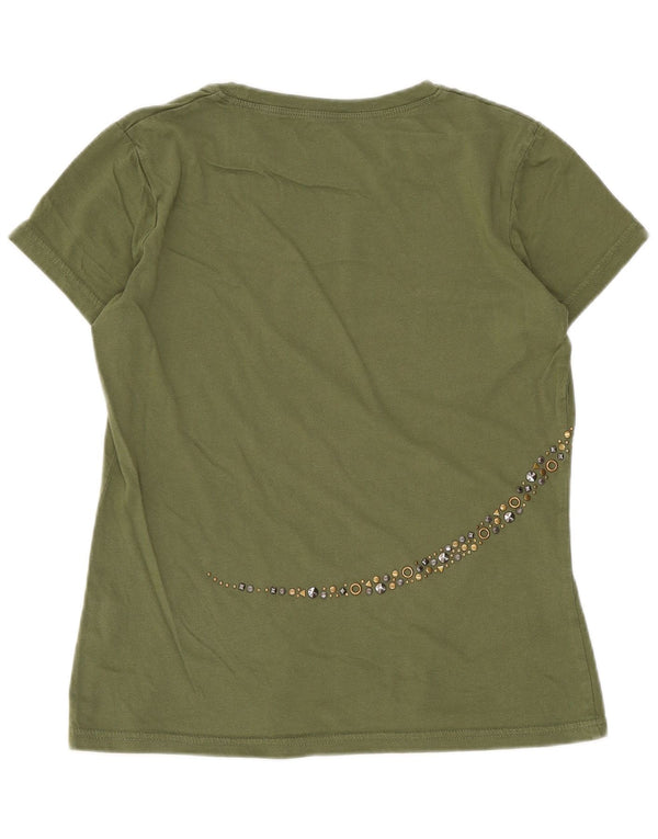 Calvin Klein T-shirt grafica corta da donna Top UK 10 Small Cotone verde