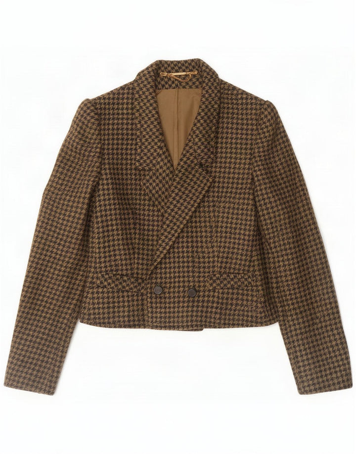 Vintage Blazer croisé pour femme UK 44 Pied-de-poule marron moyen