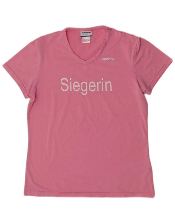 Reebok T-shirt graphique à manches courtes pour femme UK 14 Rose moyen Polyester
