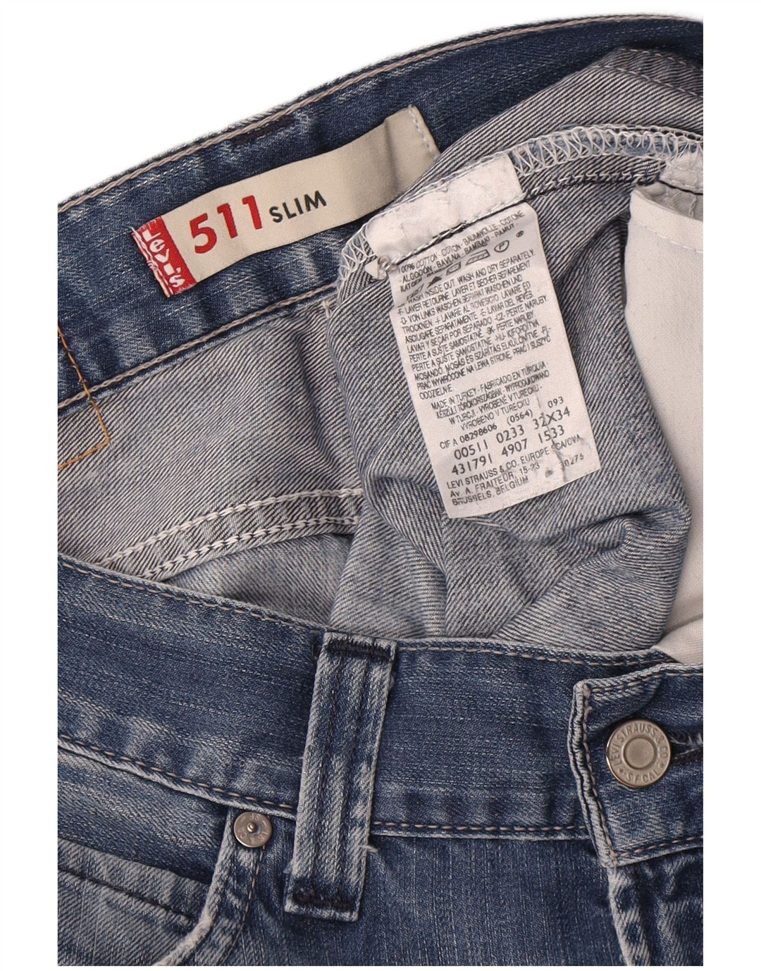 Levi's Mens 511 Slim Jeans W32 L34 Blue Cotton