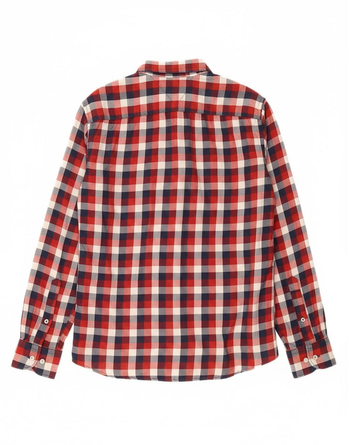 TOMMY HILFIGER Mens Flannel Shirt Medium Red Check Cotton