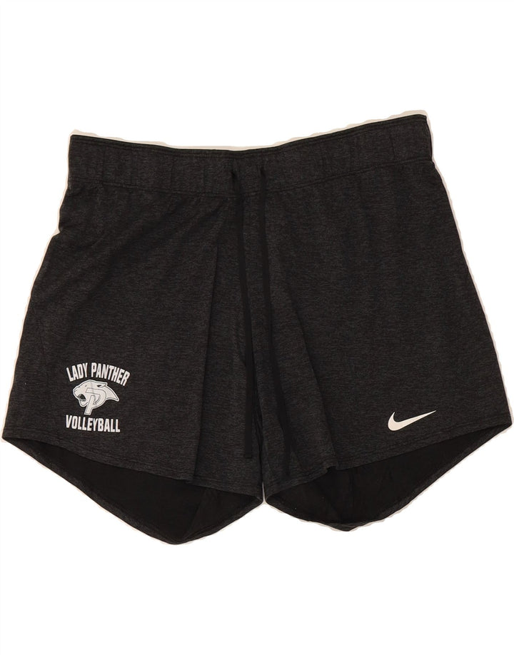 NIKE Womens Dri Fit Graphic Sport Shorts UK 14 Medium Black Polyester Vintage Nike and Second-Hand Nike from Messina Hembry 