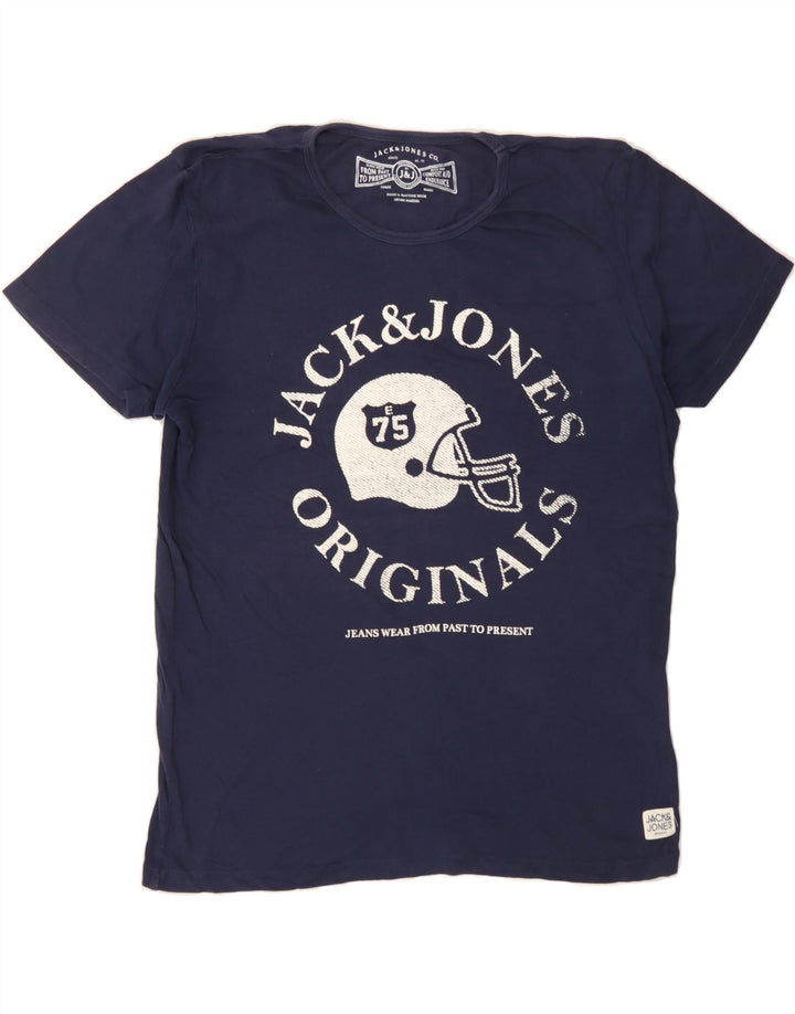 JACK & JONES Mens Graphic T-Shirt Top Large Navy Blue Vintage Jack & Jones and Second-Hand Jack & Jones from Messina Hembry 