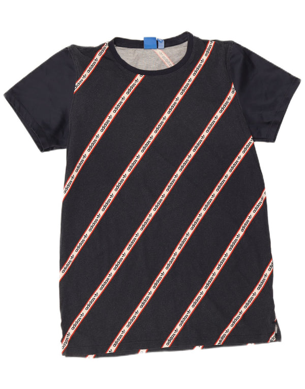 Adidas Womens Graphic T-Shirt Top UK 14 Medium Navy Blue Cotton