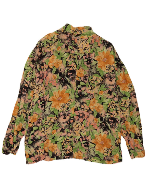 Bluză vintage pentru femei cu cămașă cu cravată în față UK 16 mare, multicoloră, florală