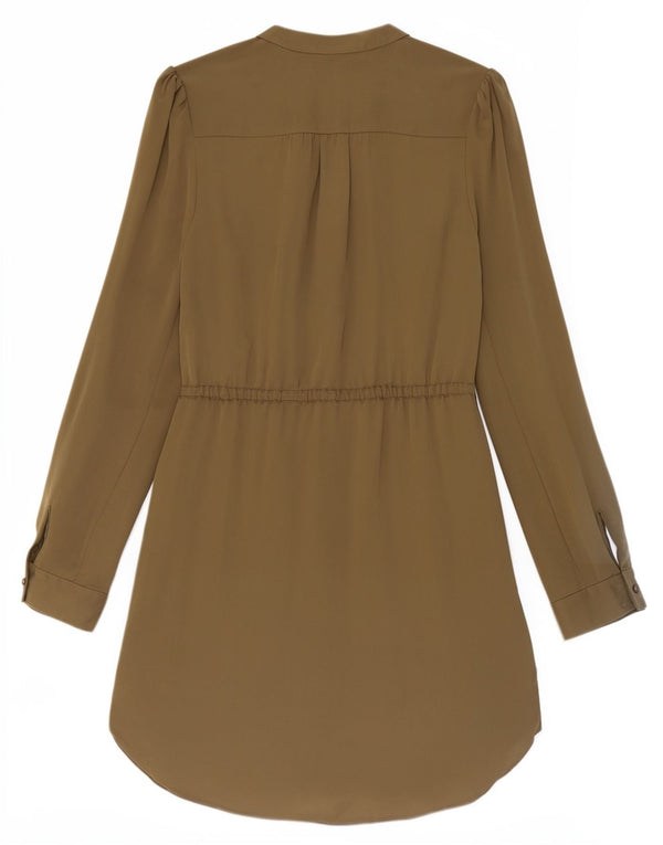 Michael Kors Womens Long Sleeve Shirt Dress UK 10 Small Khaki Silk