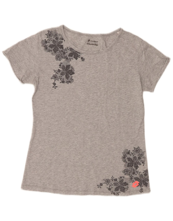 Lotto Damen T-Shirt Top UK 10 Small Grau geblümt Baumwolle