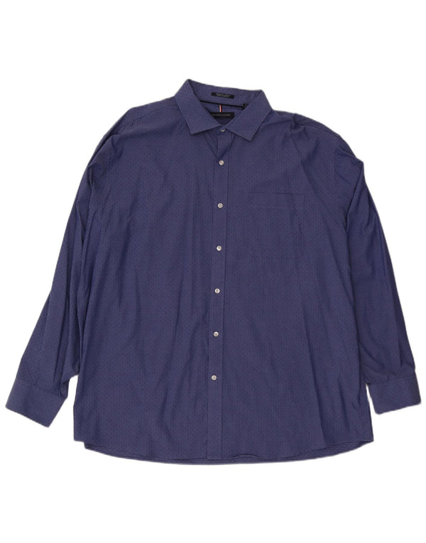 Tommy Hilfiger Chemise coupe régulière pour homme Taille 18 1/2 2XL Coton tacheté bleu
