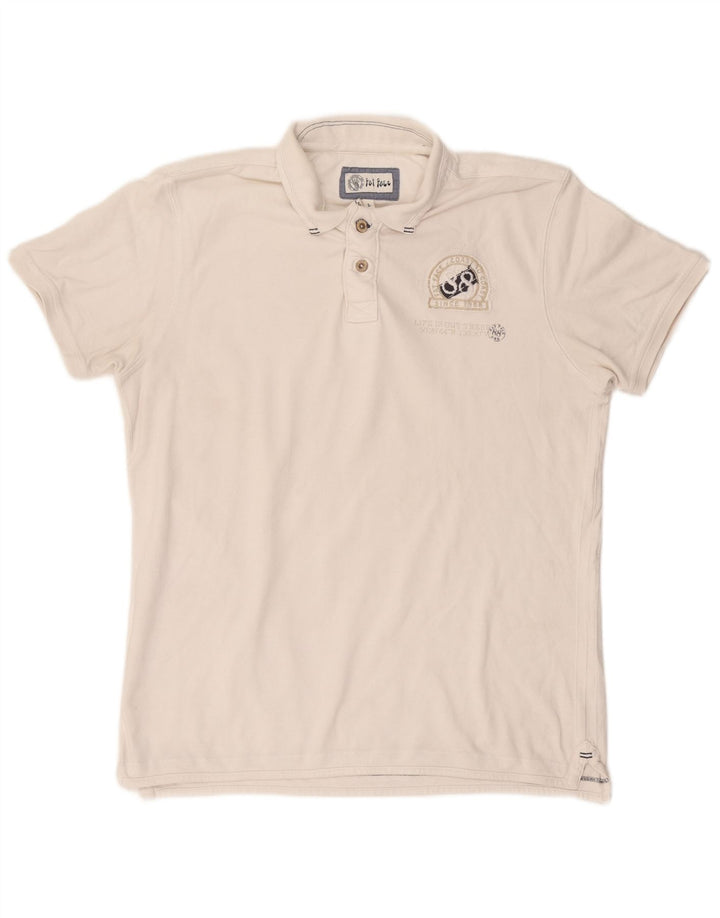Fat Face Herren-Poloshirt mit Grafik, groß, aus weißer Baumwolle
