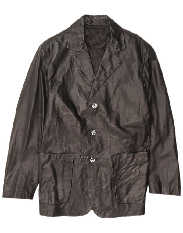 Fratelli Rossetti Herren 3-Knopf-Lederblazer IT 50 Large Schwarz